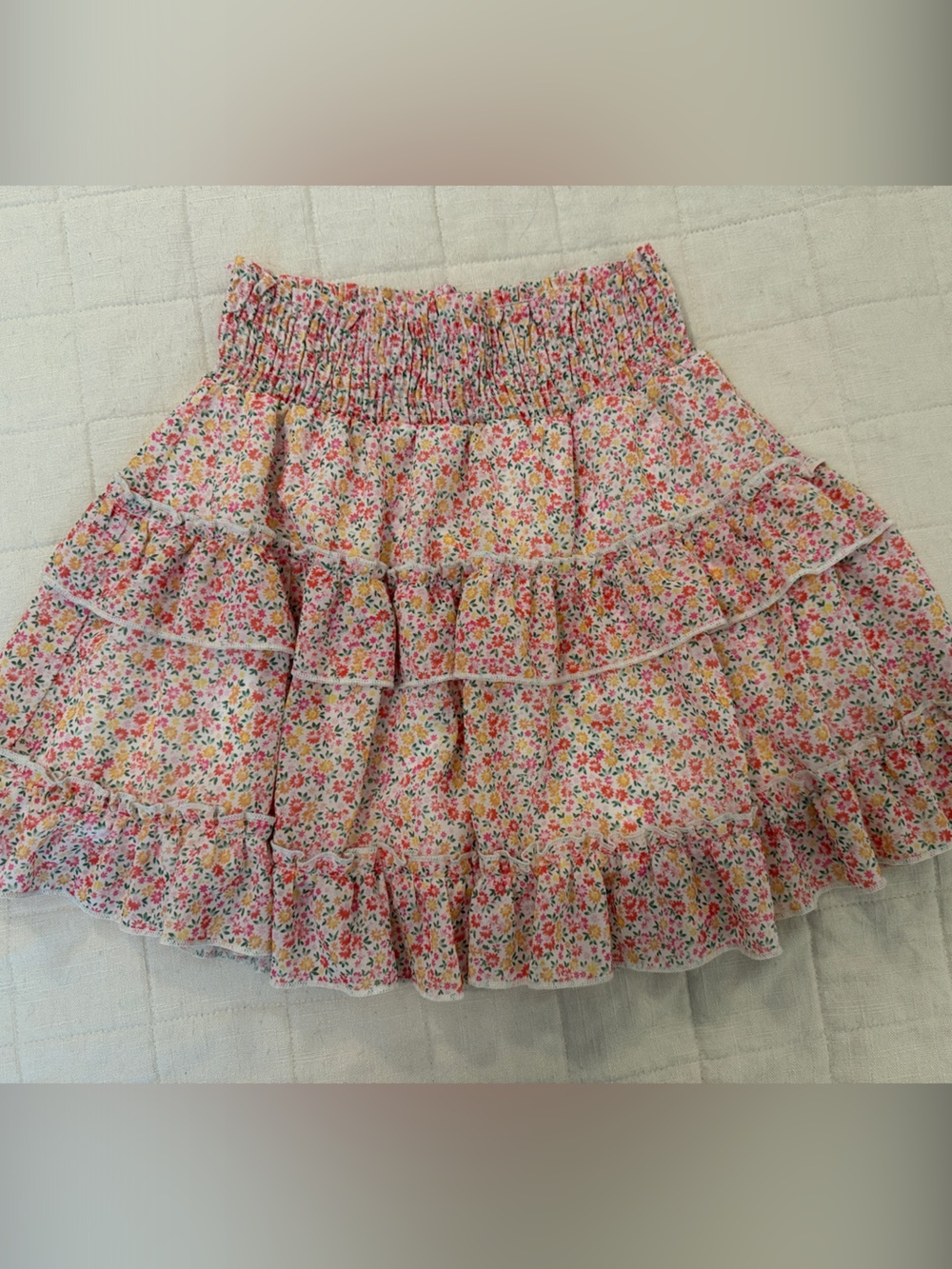 Altar'd State Pink Floral Ruffle Mini Skirt